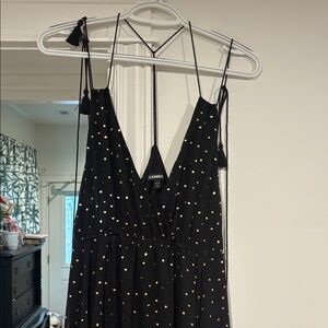 Express Elegant Black Dress with Gold Accents